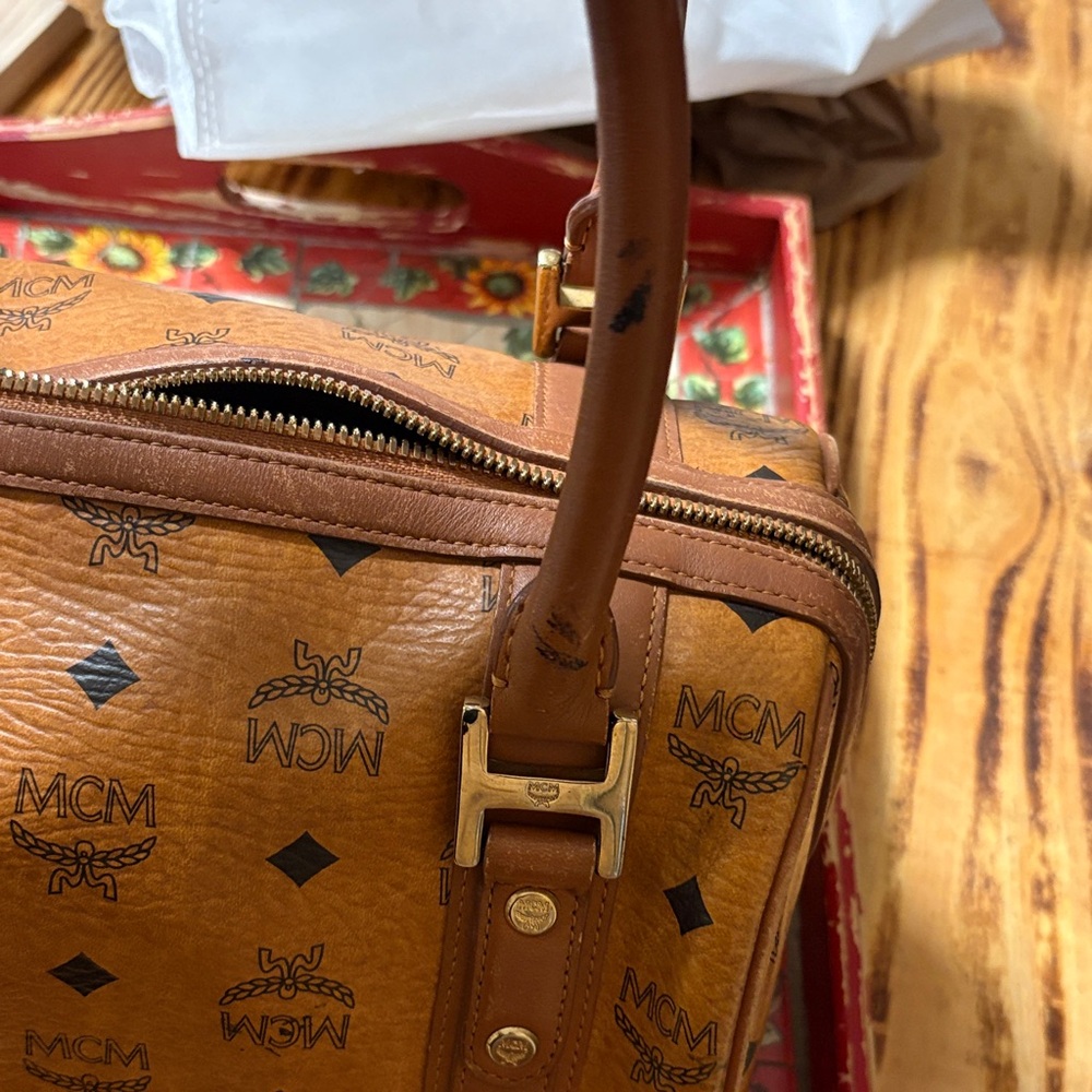 MCM Cognac Leather Satchel with Gold Accents - Picture 14 of 16